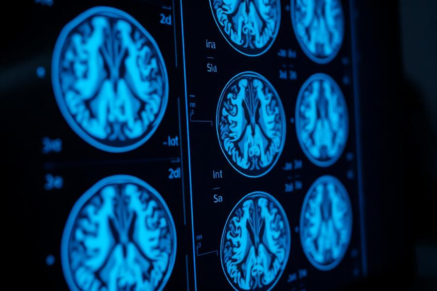 Clinical brain MRI displayed in a reading room